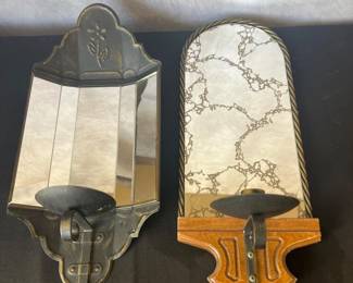 Mid Century Mirrored Wall Sconces with Candle Holders