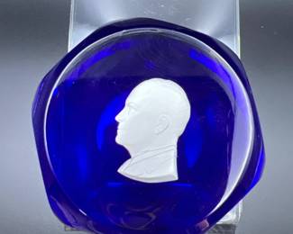 Vintage Baccarat Crystal Eisenhower Cobalt Paperweight