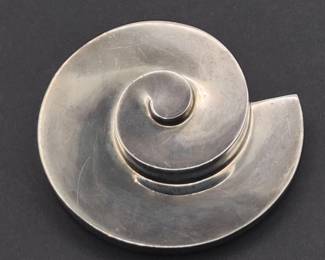 Huge Sterling Swirl Snail Brooch - Taxco Mexico