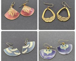 Four Pairs Enameled Goldtone Laurel Burch Earrings