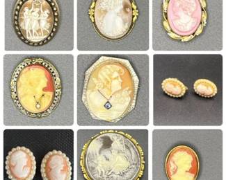 Mixed Cameo Assortment with Possible 10k Shell Brooch
