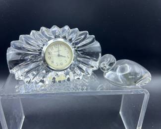 Gorham Crystal Desk Clock & Small Crystal Duck Figurine