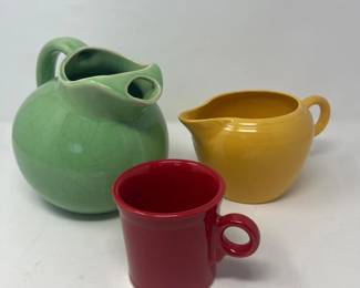 Hall Green Pitcher with Fiesta Yellow Pitcher & Red Mug