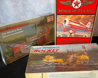Model Trio–Texaco Aircraft & 1804 Trevithick, 1829 Railway Car Kits