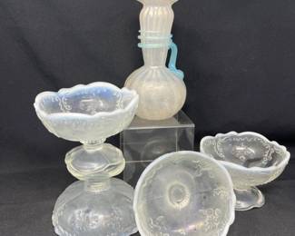 Northwood Opalescent Berry Compote – Intaglio Floral Beaded Pedestal