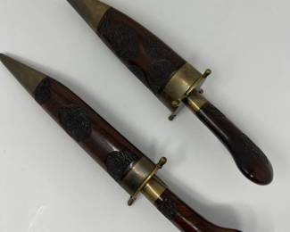 Indian Carving Knife & Fork Set with Hand Tooled Handles & Sheaths