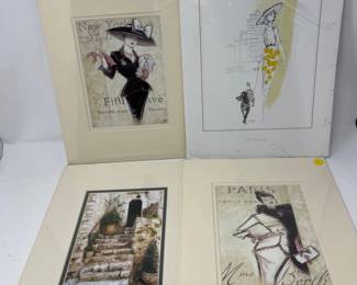 Parisian Fashion Illustrations & European Landscape Prints — Set of 4