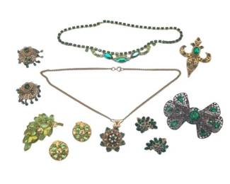 Rhinestones in Greens: Trifari, Czech & Unsigned