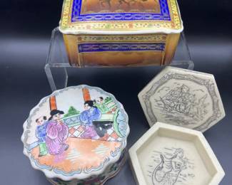 Trinket Box Trio – Gloria Czecho‑Slovakia, Macau & Soapstone
