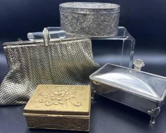 Josef Metal Mesh Evening Bag with Three Decorative Metal Trinket Boxes