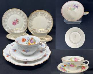 Five Porcelain Tea Sets – Trios and Duos, Mixed Makers
