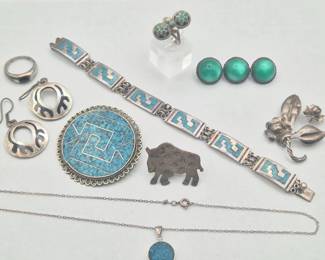 Mix of Turquoise & Onyx Jewelry - Mexico Sterling & Alpaca
