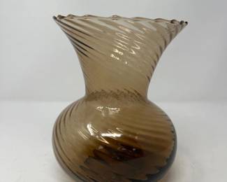 Handblown Swirl Art‑Glass Vase – Smoky Brown