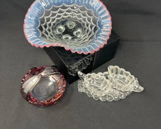 Jefferson Beaded Drapes Bowl, Westmoreland Basket & Heisey Set