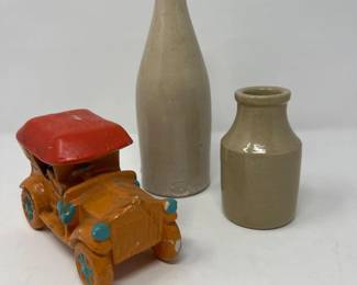 Pearsons Chesterfield & Norclay Pottery Bottles and Jalopy Bank