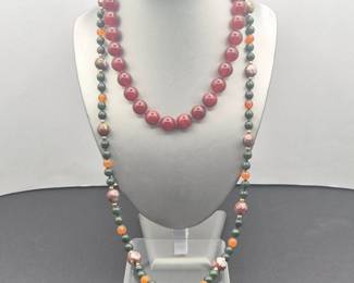 Red Agate, Carnelian, Jade & Cloisonné Beaded Necklaces