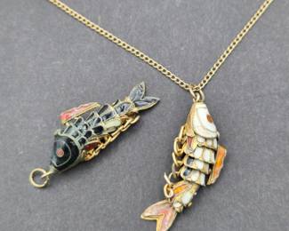 Articulating Cloisonné Fish Pendants, 14-Inch Gold‑Filled Chain