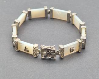Sterling & Mother‑of‑Pearl Asian Motif Link Bracelet