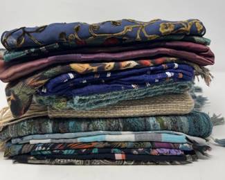 Mixed Lot of Scarves, Shawls & Table Coverings — Various Materials