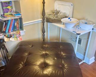40”sq x 17”h leather footed hassock $65