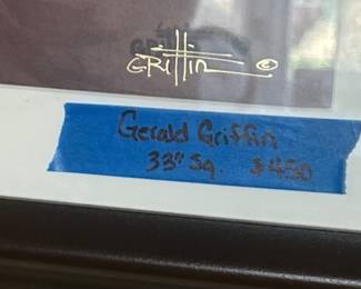 33”sq Gerald Griffin signed, matted, framed “After the Rain” City scene $450