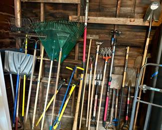 Various yard tools; shovels, rakes, branch cutters, axes…most $5-10ea
