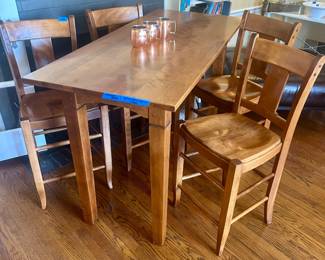Nickel & Stone Counter Height 60” x 26” x 37”h Rectangle Table  $300 w/ 4 Counter High Chairs $65 ea; complete set $500