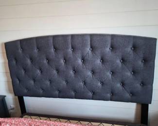 Queen Size Dark Grey Fabric Button-Tufted Headboard (Only)