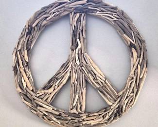 Driftwood Twig Peace Sign 35-Inch Rustic Natural Wall Art