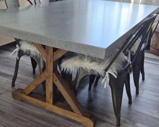 Modern-Rustic Dining Table & Four Metal Chairs