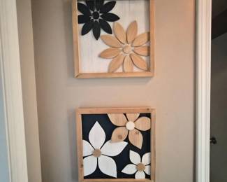 Natural Wood Flower Wall Art Duo