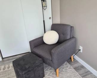 Reading Nook Chair Storage Ottoman Pillow & Floor Lamp