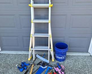 	Costco Aluminum Multi‑Position Ladder & 5-Gallon Bucket with Tools