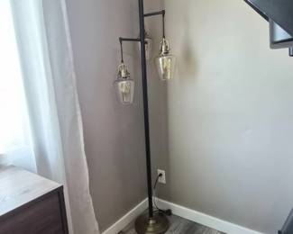 Black & Brass Floor Lamp with Three Tinted Glass Pendants