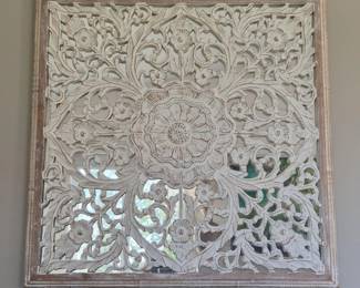 Rustic White Carved Panel with Mirrored Backing – Sukho Style Mandala