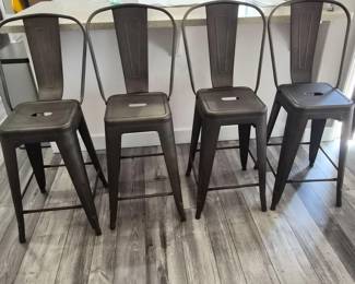 Set of Four Light Industrial Metal Bar Stools