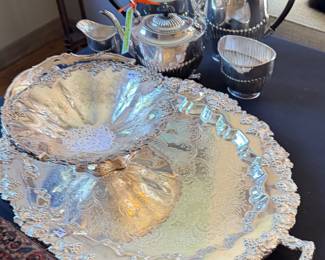 Silver plated table, Wars, and platters