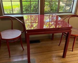 Carl Springer Red lacquer Table and Steig chairs