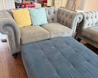 Blue Tufted Microfiber Ottoman Buy it now $80