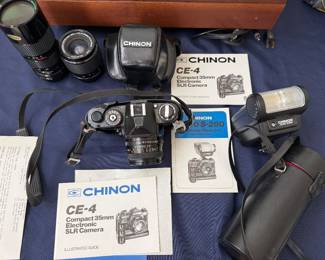 Vintage CHINON CE-4 Vintage 35mm SLR Film Camera w/ Hoya 52mm lens - Untested, S-280, Chinon 70-210mm Zoom Lens and another lense, these lenses also fit Pentax cameras BUY THE GROUP NOW $99