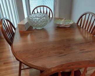 Walnut table, lead crystal punch bowl, antique divided bowl