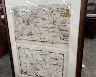 Lewis and clark and Santa Fe Trail Pictorial Maps Framed