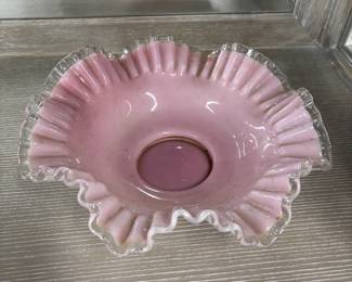 Pink Fenton Ruffled Art Glass Bowl