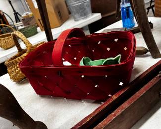 Red Woven Slat Wood Basket