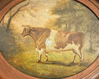 British School 19thc. Prize cow original oil in beautiful frame.