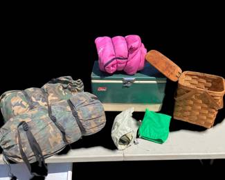 Sleeping bags, ice chests, baskets….