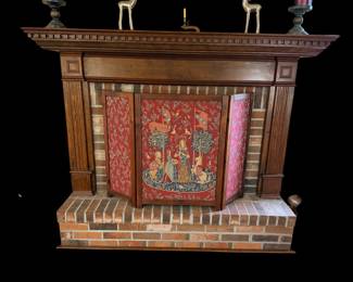 Vintage tapestry fireplace screen