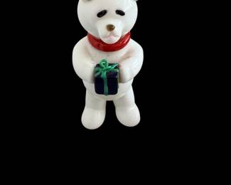 White Art Glass Polar Bear (Heavy) Red Scarf And Present