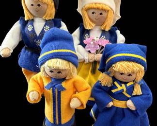 Sweden Butticki Wooden Doll Figures Summer Boy & Girl Handmade Folk Art 
