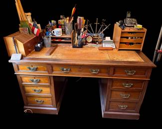 Antique desk, leather top